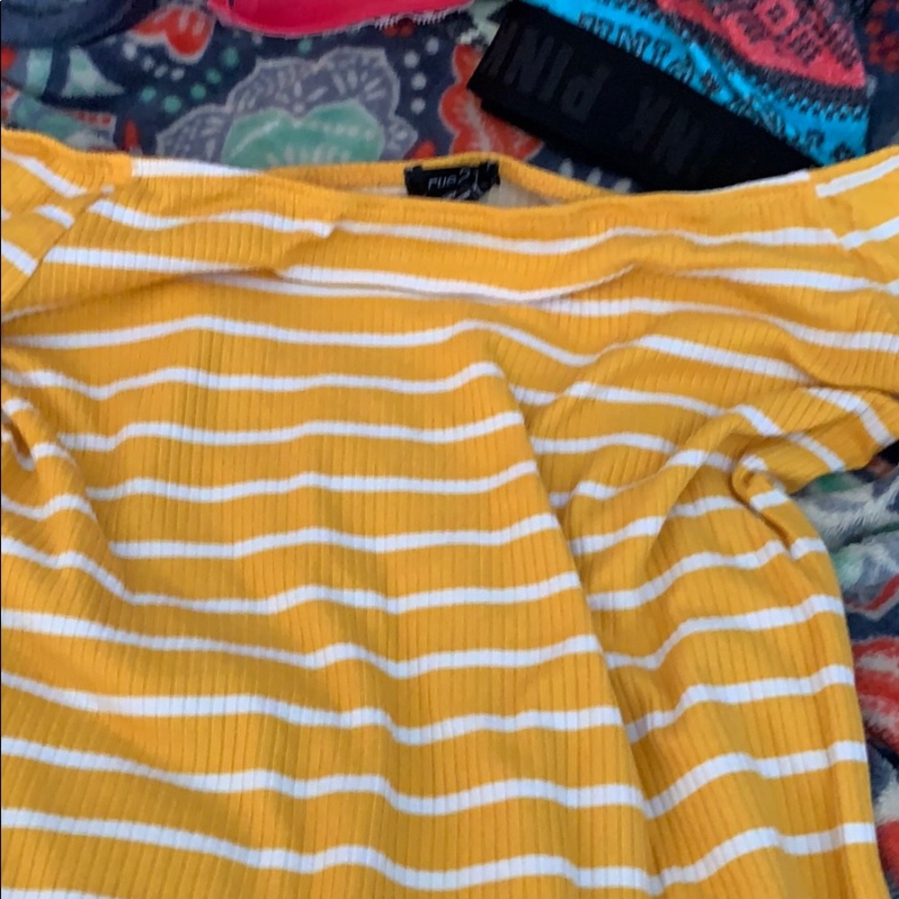gold off the shoulder shirt